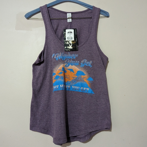 KAVU Racer back Tank in Lilac The Higher You Get Climbing Outdoors Cotton New! - Picture 2 of 7